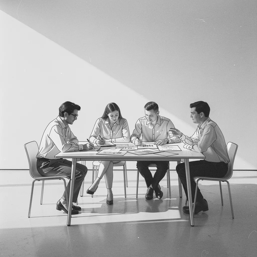 The Minutes Agency team around a table on an onboarding call